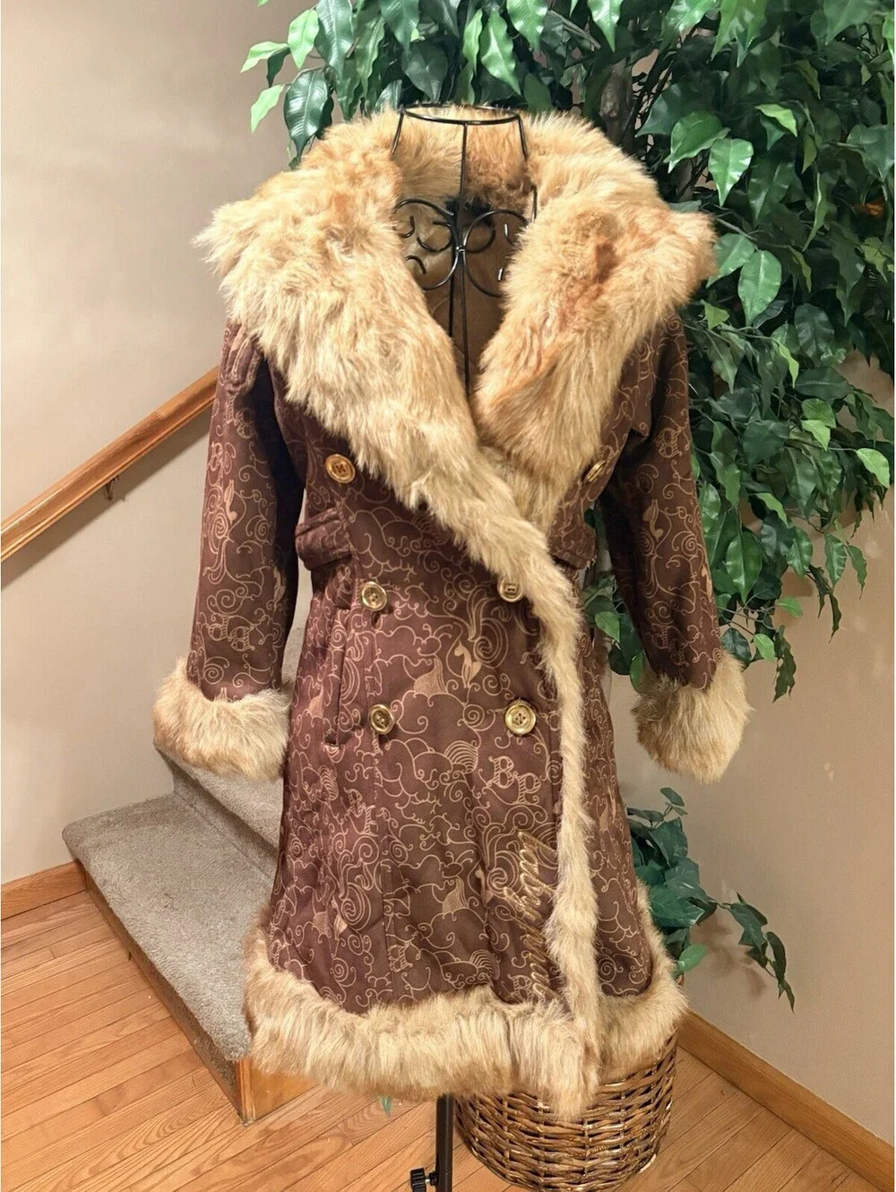 Vintage Baby Phat Coat Brown AOP Faux Fur Lined Girls Size 6X Y2K Penny Lane